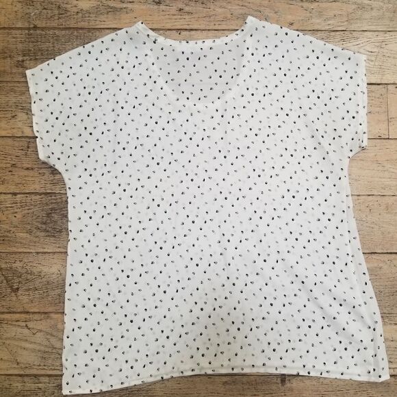 Lush Sheer Short Sleeve White Patterned Top Sz M - Picture 5 of 7
